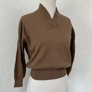 1950s Pendleton Mocha 100% Wool Cropped Sweater - FLAWS/DAMAGED + NEEDS MENDING